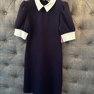 Riley & Rae Blue Sheath Dress with Puff Sleeves and Peter Pan Collar